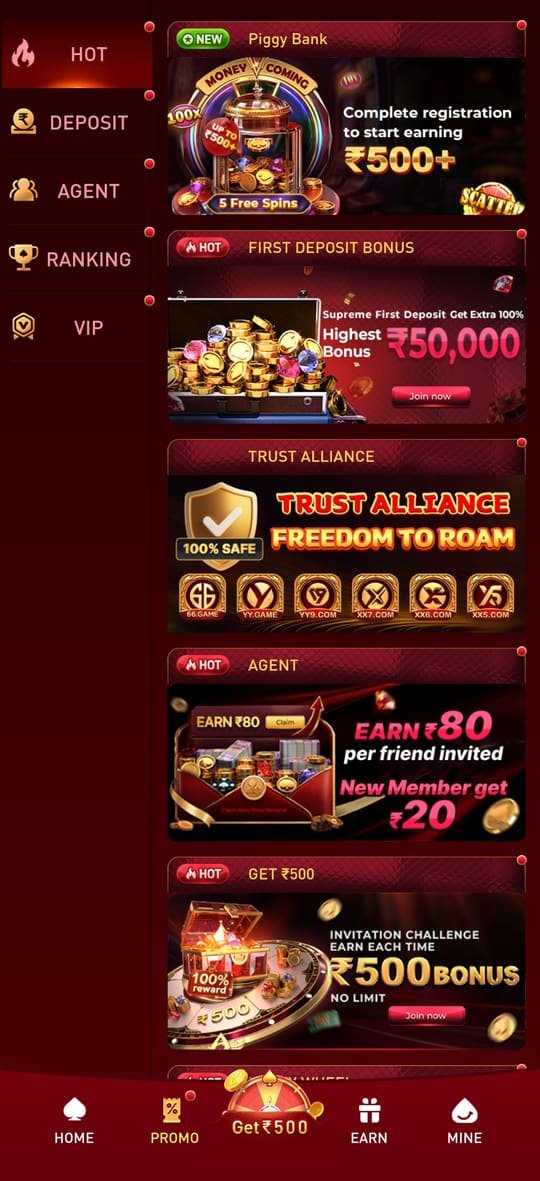 xx7 app promotions page with first deposit bonus and invitation rewards